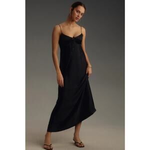 Anthropologie MAEVE Sweetheart Viscose Slip Midi Dress in Black Size M NWT $168
